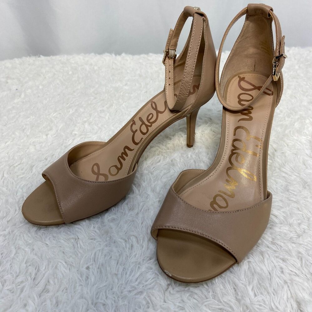 Sam Edelman Strappy Tan Beige Open Toe Heeled Sandals Women's Sz 7.5